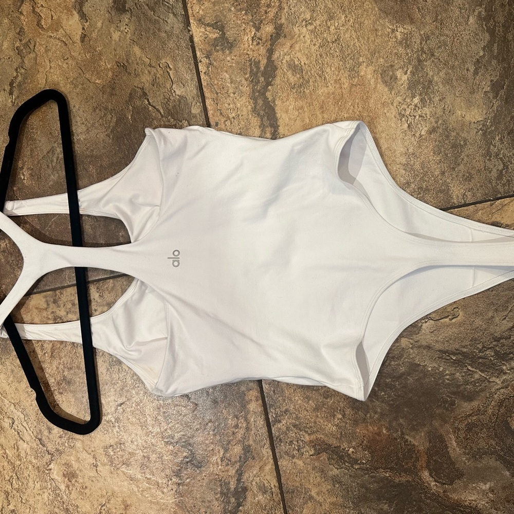 ALO Yoga White High-Neck One-piece bodysuit